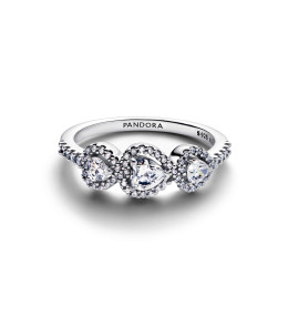 Bague Pandora Triple Cœurs Halo en argent – 194413C01