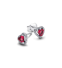 Boucles Pandora Cœur Surélevé Rouge en argent – 298427C04