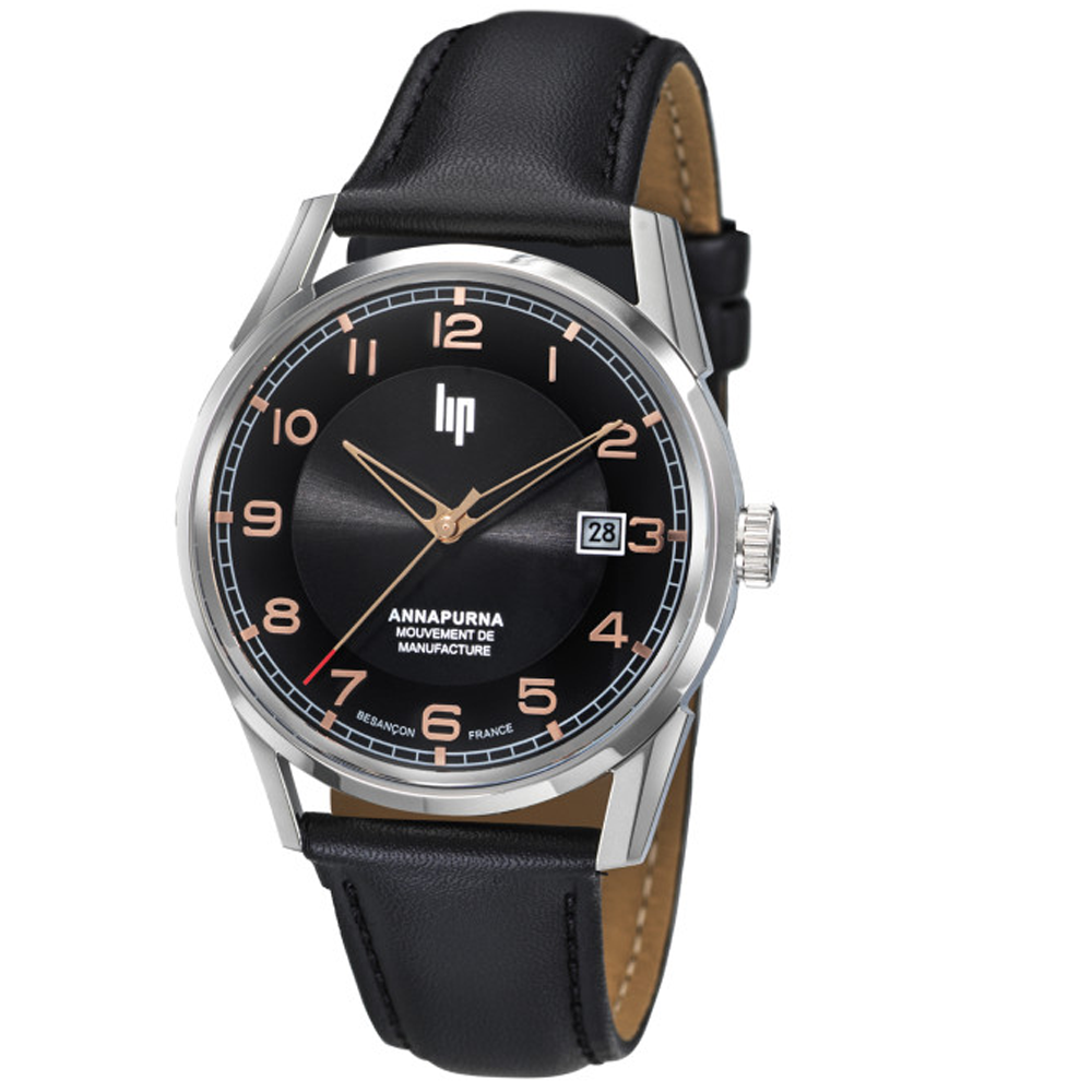 Montre Homme Lip Anapurna Automatique Manufacture 39 mm en acier et cuir 676010