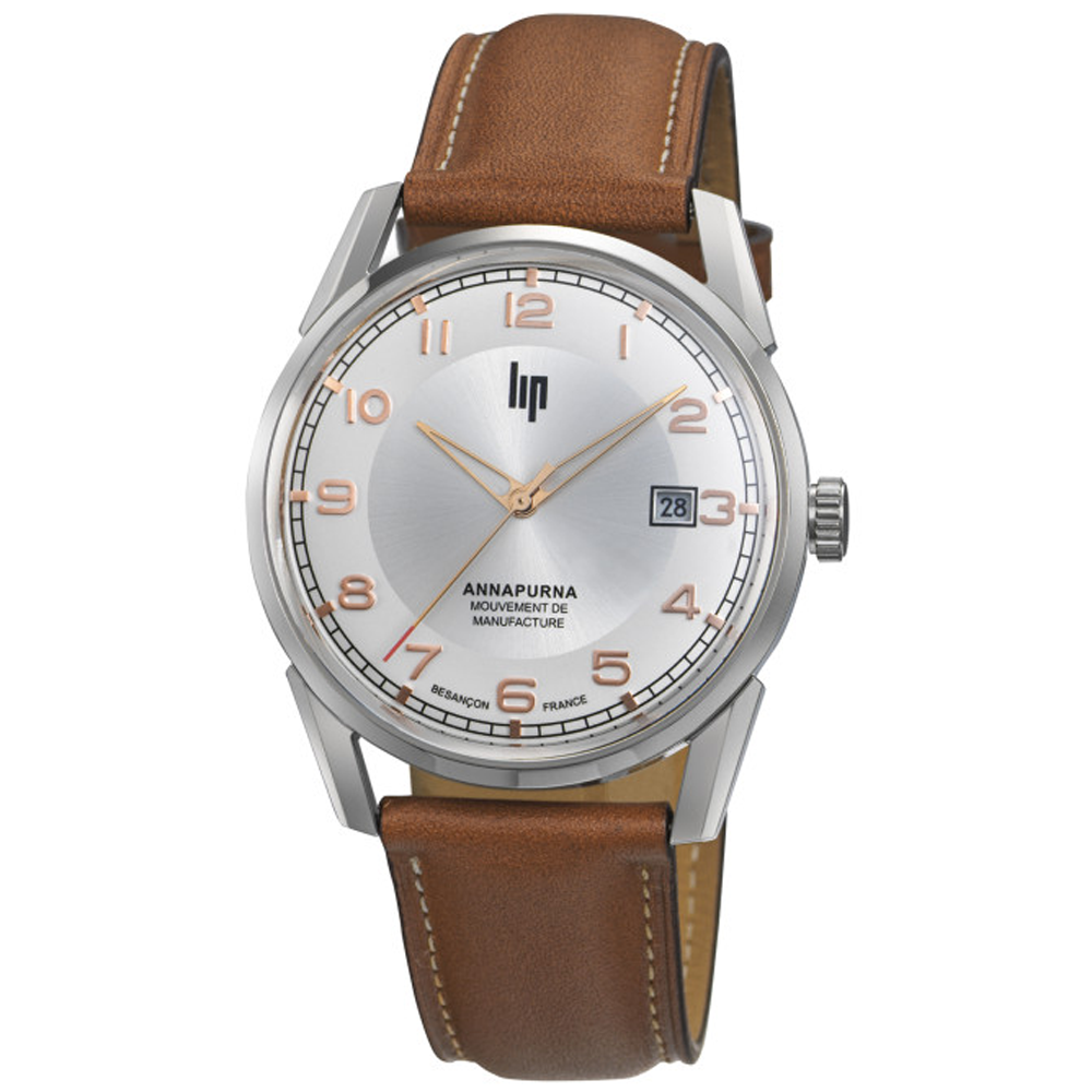 Montre Homme Lip Anapurna Automatique Manufacture 39 mm en acier et cuir 676011
