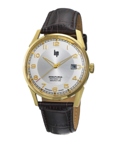 Montre Homme Lip Anapurna Automatique Manufacture 39 mm en acier PVD jaune et cuir 676012