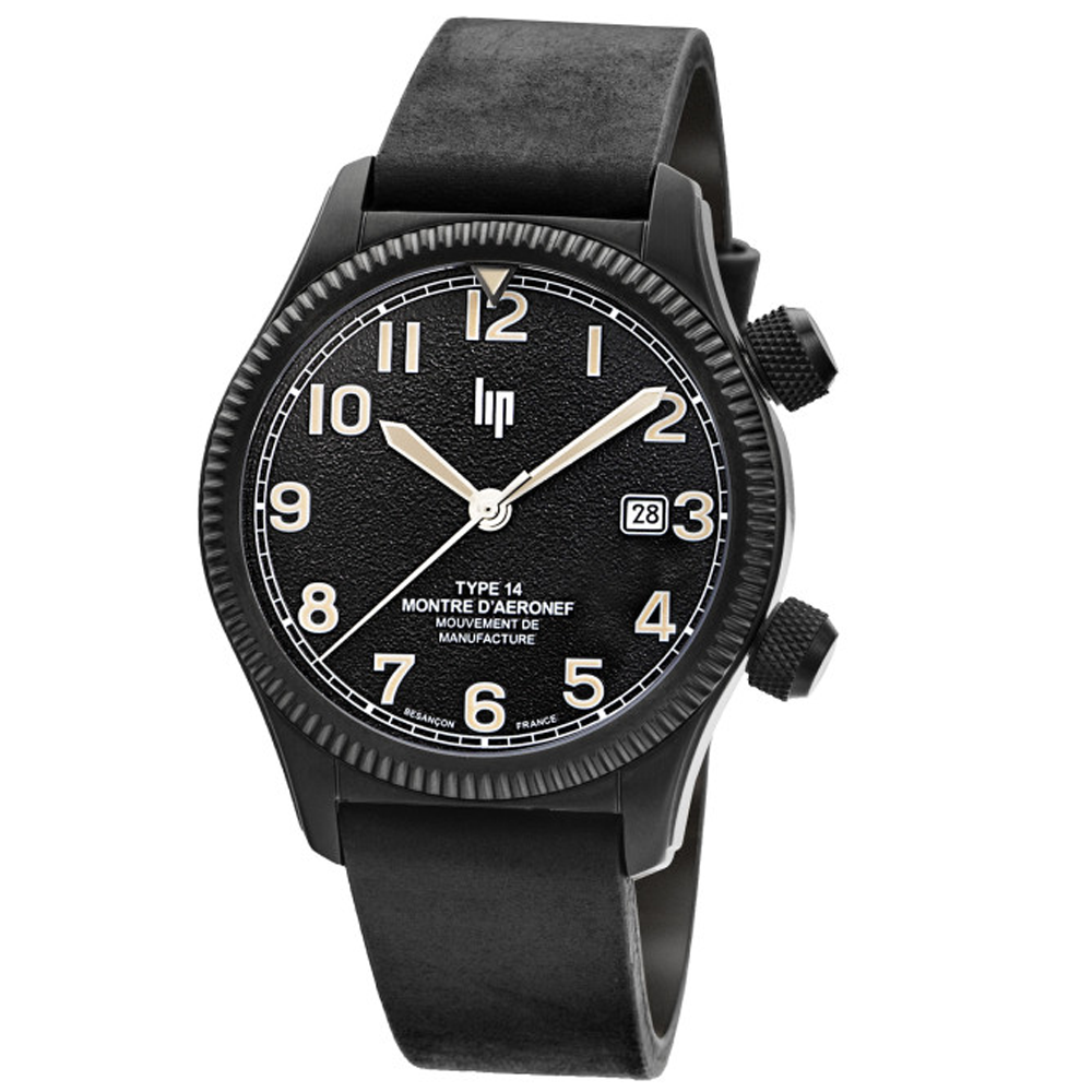 Montre Homme Lip Type 14 Automatique Manufacture 41 mm en acier PVD noir et cuir 676031