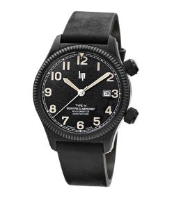 Montre Homme Lip Type 14 Automatique Manufacture 41 mm en acier PVD noir et cuir 676031