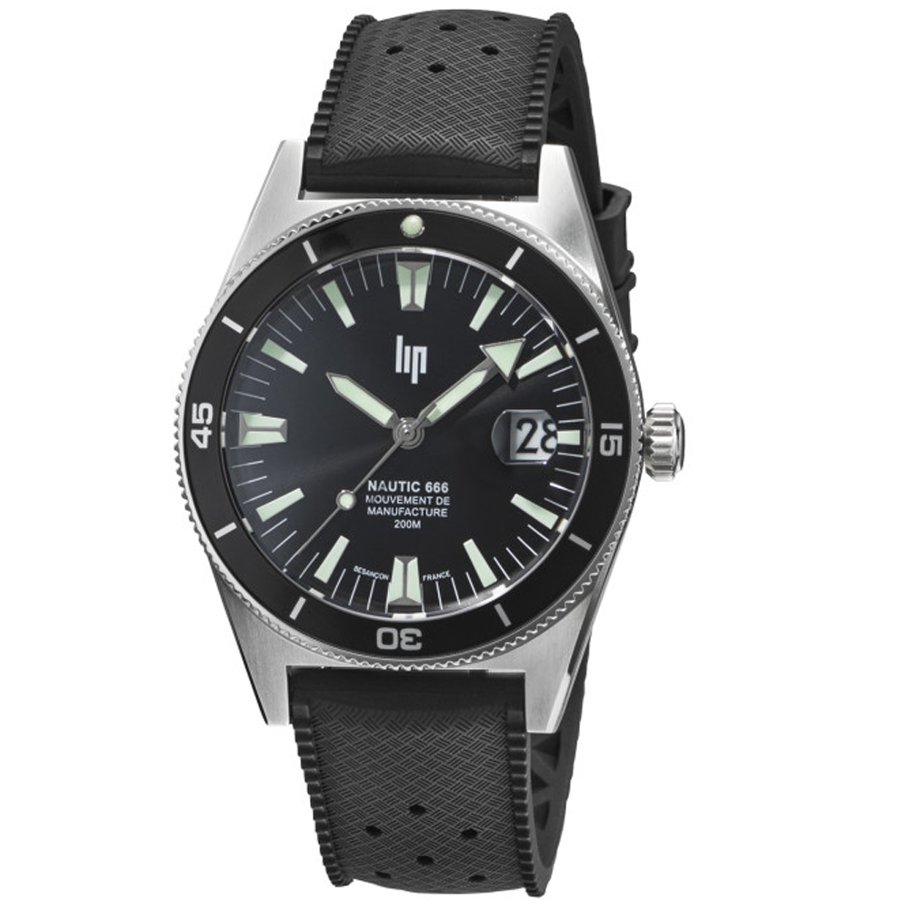 Montre Homme Lip Nautic 666 Automatique Manufacture 39 mm en acier et élastomère noir 676050