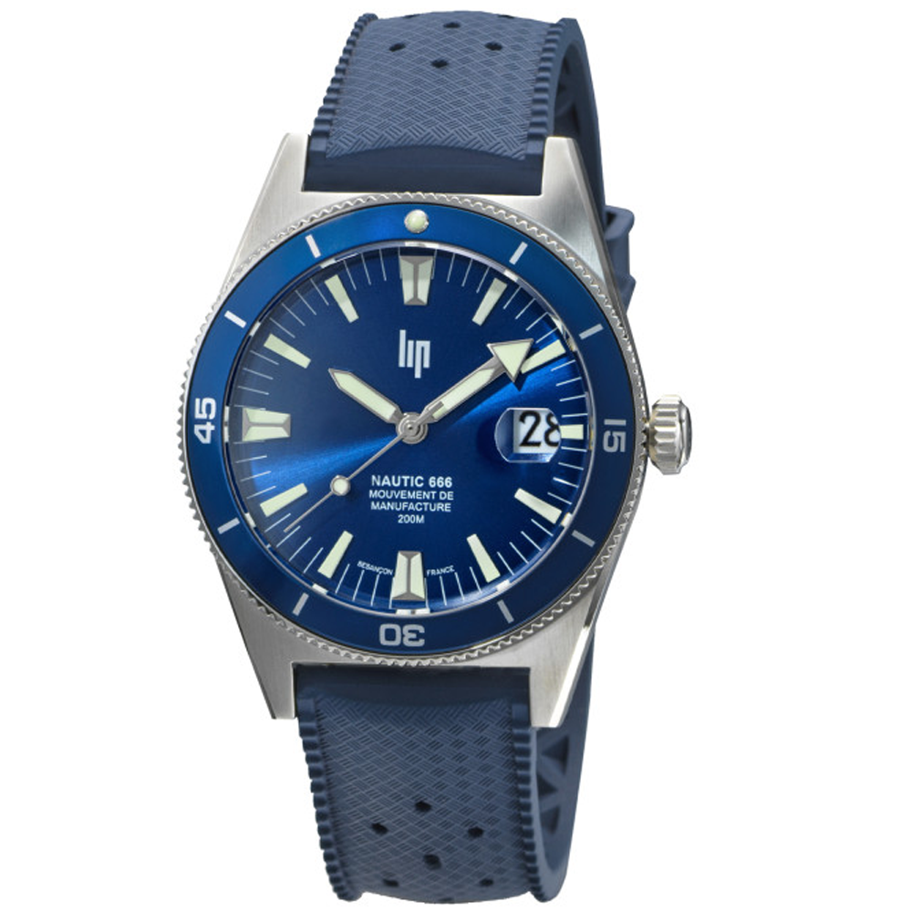 Montre Homme Lip Nautic 666 Automatique Manufacture 39 mm en acier et élastomère bleu 676051