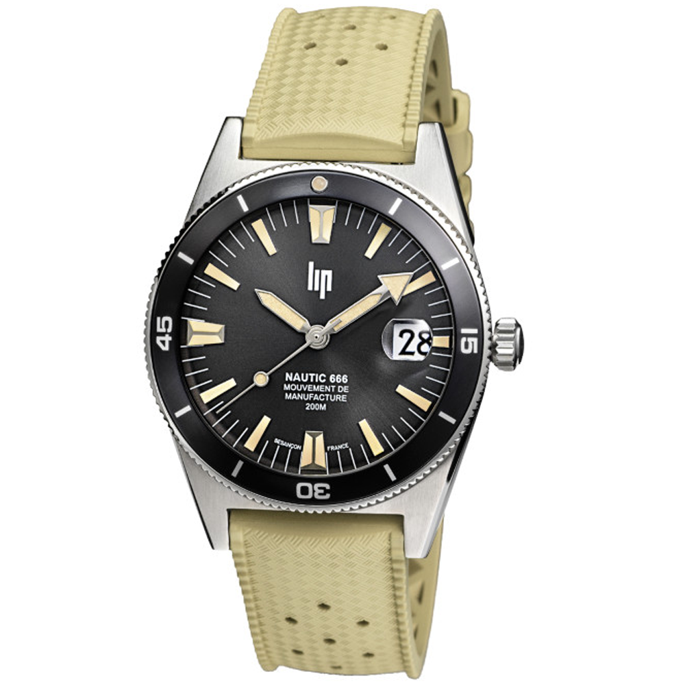 Montre Homme Lip Nautic 666 Automatique Manufacture 39 mm en acier et élastomère beige 676054