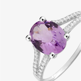 Bague or gris & améthyste ovale avec oxydes Stauffer