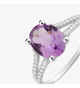 Bague or gris & améthyste ovale avec oxydes Stauffer