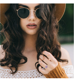 Bague or gris & améthyste ovale avec oxydes Stauffer