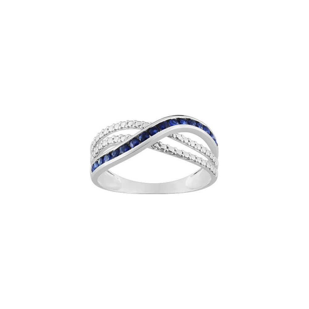 Bague or gris et saphirs bleus brillant Stauffer