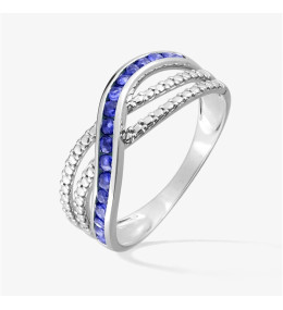 Bague or gris et saphirs bleus brillant Stauffer