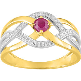 Bague or bicolore 375/1000, rubis taille brillant by Stauffer