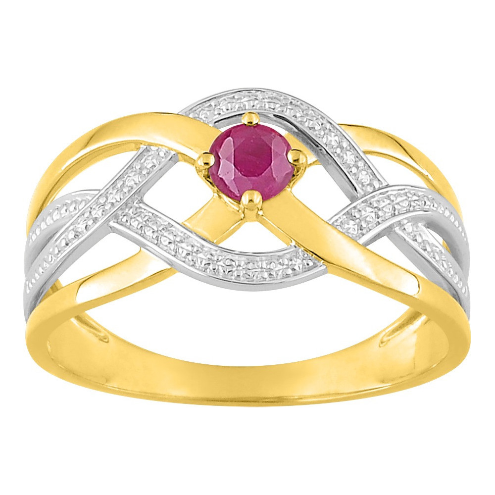 Bague or bicolore 375/1000, rubis taille brillant by Stauffer