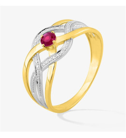 Bague or bicolore 375 & rubis brillant Stauffer