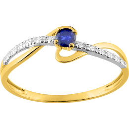 Bague or bicolore 375/1000, saphir bleu taille brillant by Stauffer