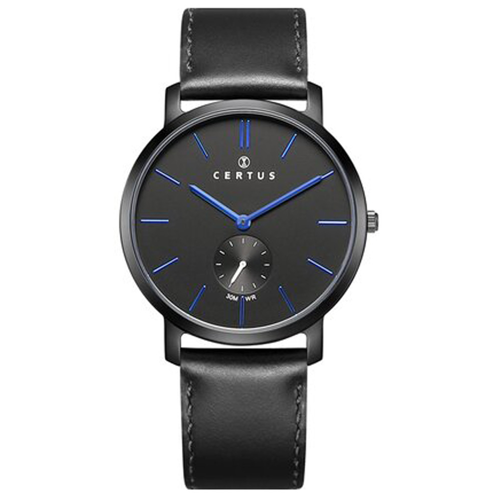 Montre Homme CERTUS, Analogique aiguillesacier en acier noir et cuir noir 611062
