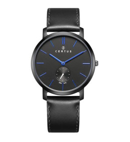 Montre Homme CERTUS, Analogique aiguillesacier en acier noir et cuir noir 611062