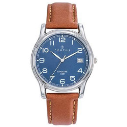 Montre Homme CERTUS, Analogique aiguilles en métal et cuir marron 611316