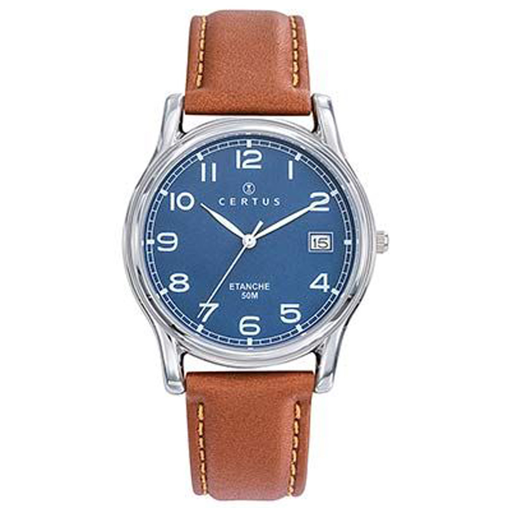Montre Homme CERTUS, Analogique aiguilles en métal et cuir marron 611316