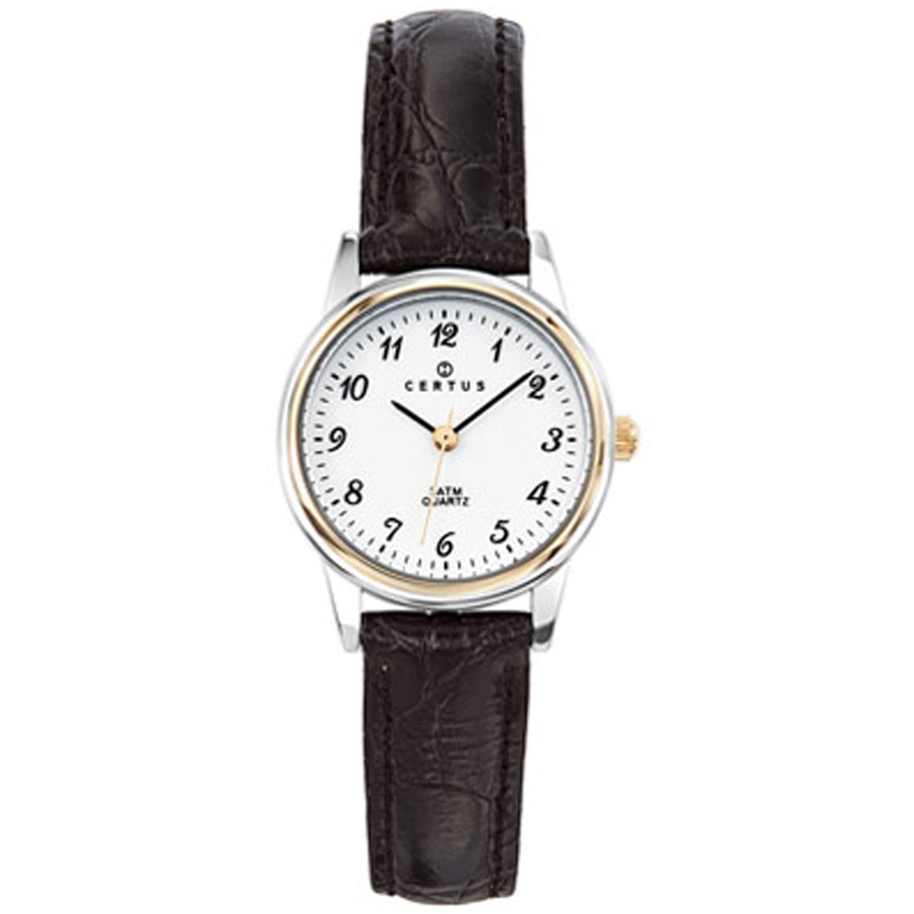 Montre Femme CERTUS Analogique Aiguilles en acier bicolore et cuir noir 645302