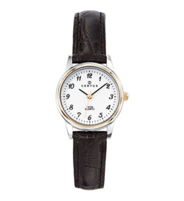 Montre Femme CERTUS Analogique Aiguilles en acier bicolore et cuir noir 645302