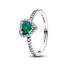Bague Pandora timeless, coeur vert surélevé en argent /1000, 198421C07