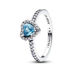 Bague Pandora timeless, coeur bleu clair surélevé en argent /1000, 198421C10