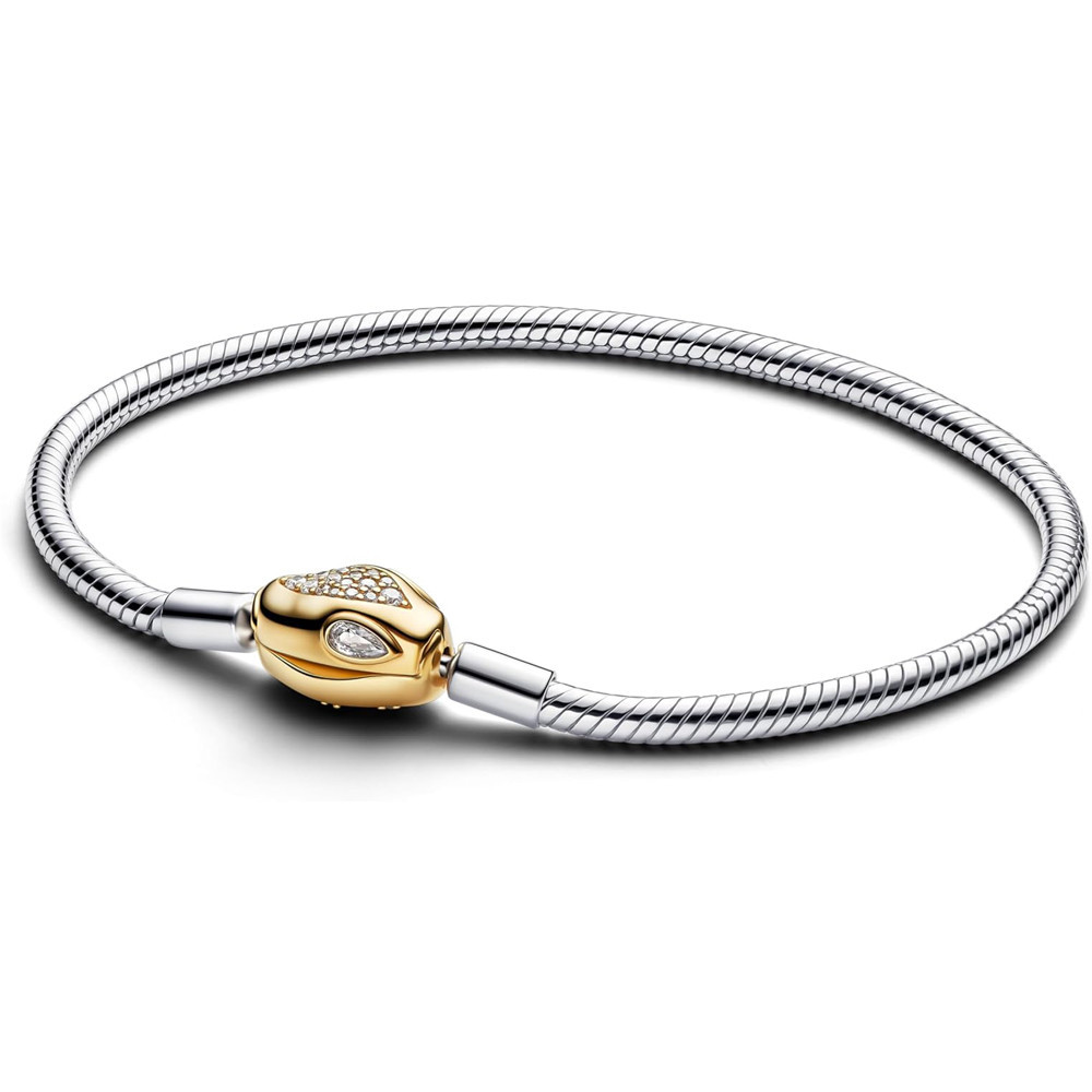 Bracelet Pandora mailles serpent, fermoir tête de serpent en métal doré or jaune 585/1000 et en argent 925/1000, 563683C01