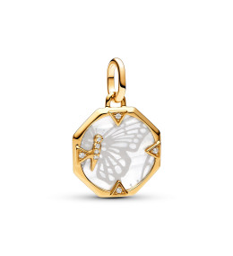 Charm médaillon Pandora papillon nacré en métal doré or jaune 585/1000, 763366C01