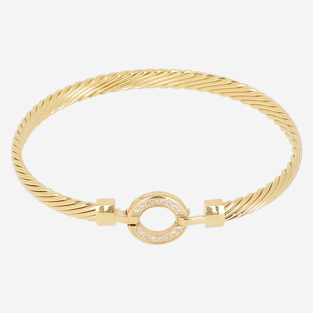 Bracelet jonc Invalis en acier PVD jaune, et oxydes de zirconium ZAG bijoux, SBJ26767-01WHT