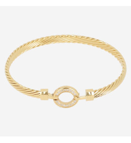 Bracelet jonc Invalis en acier PVD jaune, et oxydes de zirconium ZAG bijoux, SBJ26767-01WHT
