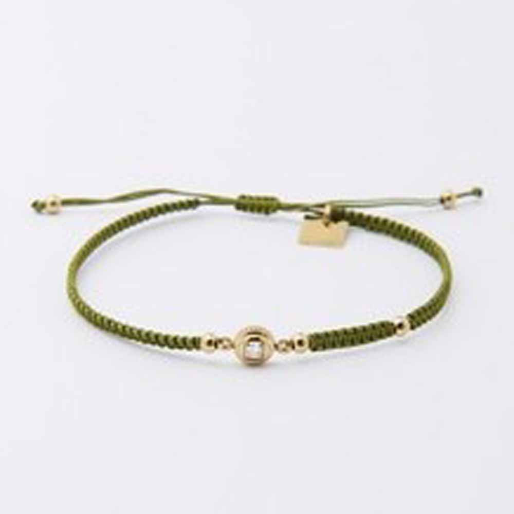 Bracelet en acier PVD jaune, cordon vert et oxyde de zirconium ZAG bijoux, SBR21636-01GRN