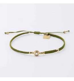Bracelet en acier PVD jaune, cordon vert et oxyde de zirconium ZAG bijoux, SBR21636-01GRN