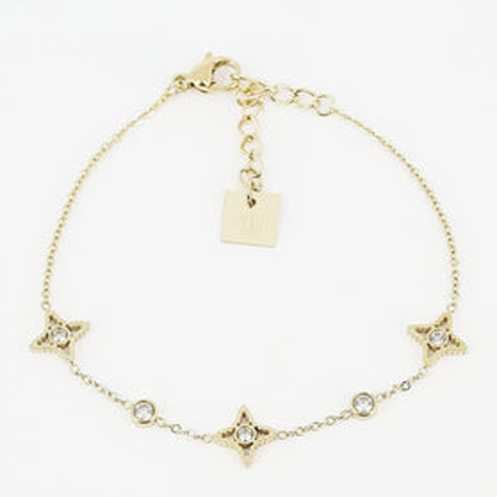 Bracelet Manhattan en acier PVD jaune, oxydes de zirconium ZAG bijoux, SBS12221-01WHT