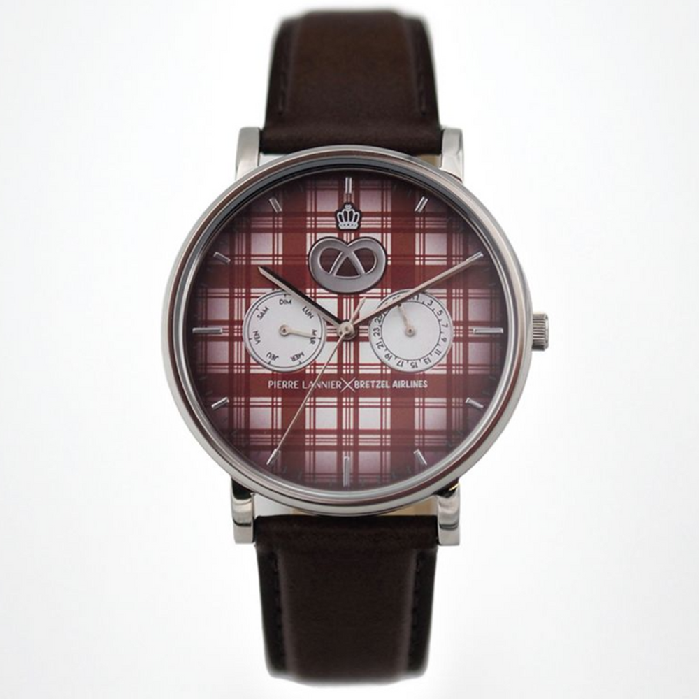Montre Homme PIERRE LANNIER ✕ BRETZEL AIRLINES, Kelsch blanc rouge en acier et cuir, BA09A154