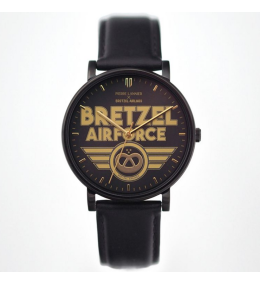 Montre Homme PIERRE LANNIER ✕ BRETZEL AIRLINES, Bretzel Air Force en acier PVD noir et cuir, BA10A433