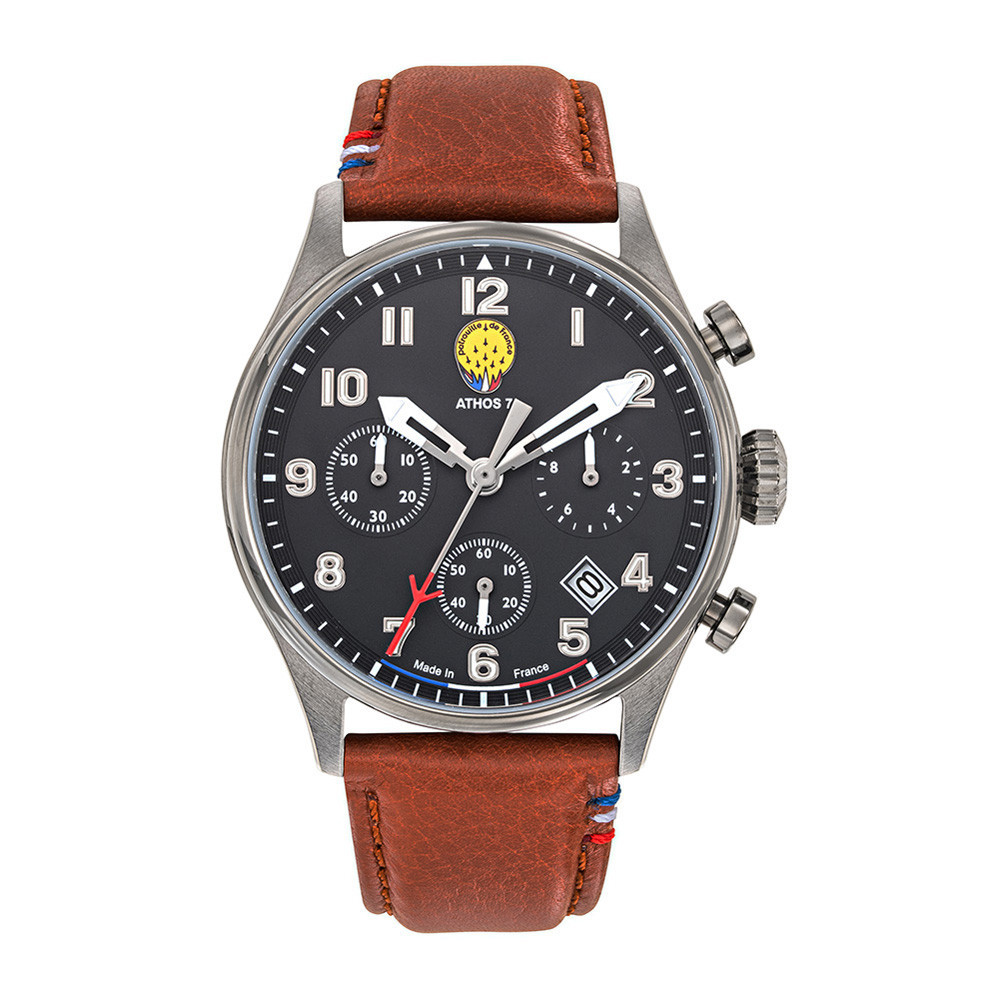 Montre Homme Patrouille De France Athos 7 chronographe, acier et cuir 668138