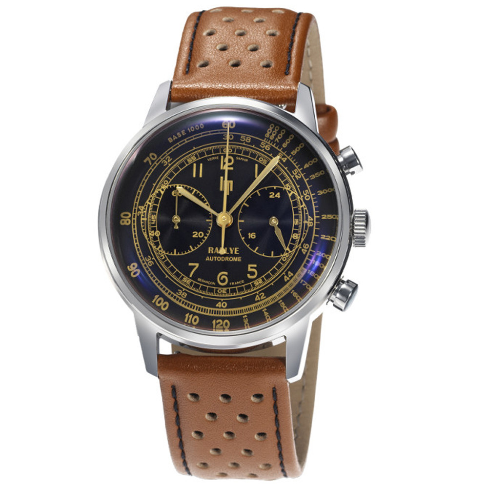 Montre Homme Lip Rallye, 40mm, chronographe Meca-quartz en acier et cuir 671826