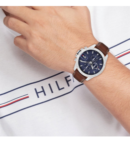 Montre Homme Tommy Hilfiger Jameson 1792195 - Cuir Marron & Cadran Bleu