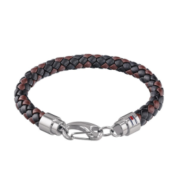 Bracelet homme Tommy Hilfiger, Casual, Acier et cuir noir et marron tressé, 2790047