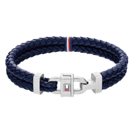 Bracelet homme Tommy Hilfiger, Carabiner, Acier et cuir bleu tressé, 2790362