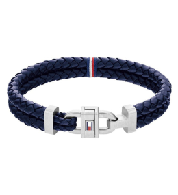 Bracelet homme Tommy Hilfiger, Carabiner, Acier et cuir bleu tressé, 2790362