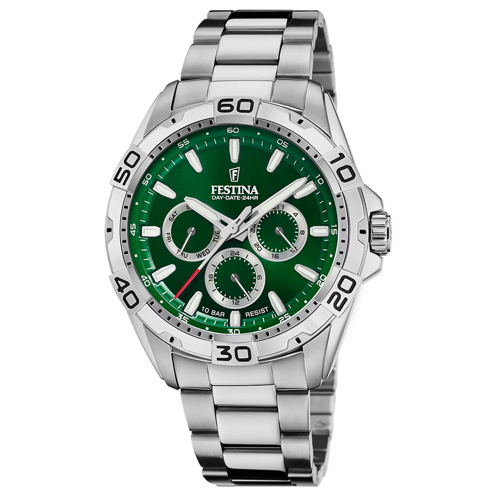 Montre homme Festina multifonctions en acier cadran vert 20623/3