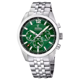 Montre homme Festina Timeless chronographe en acier cadran vert 20742/5