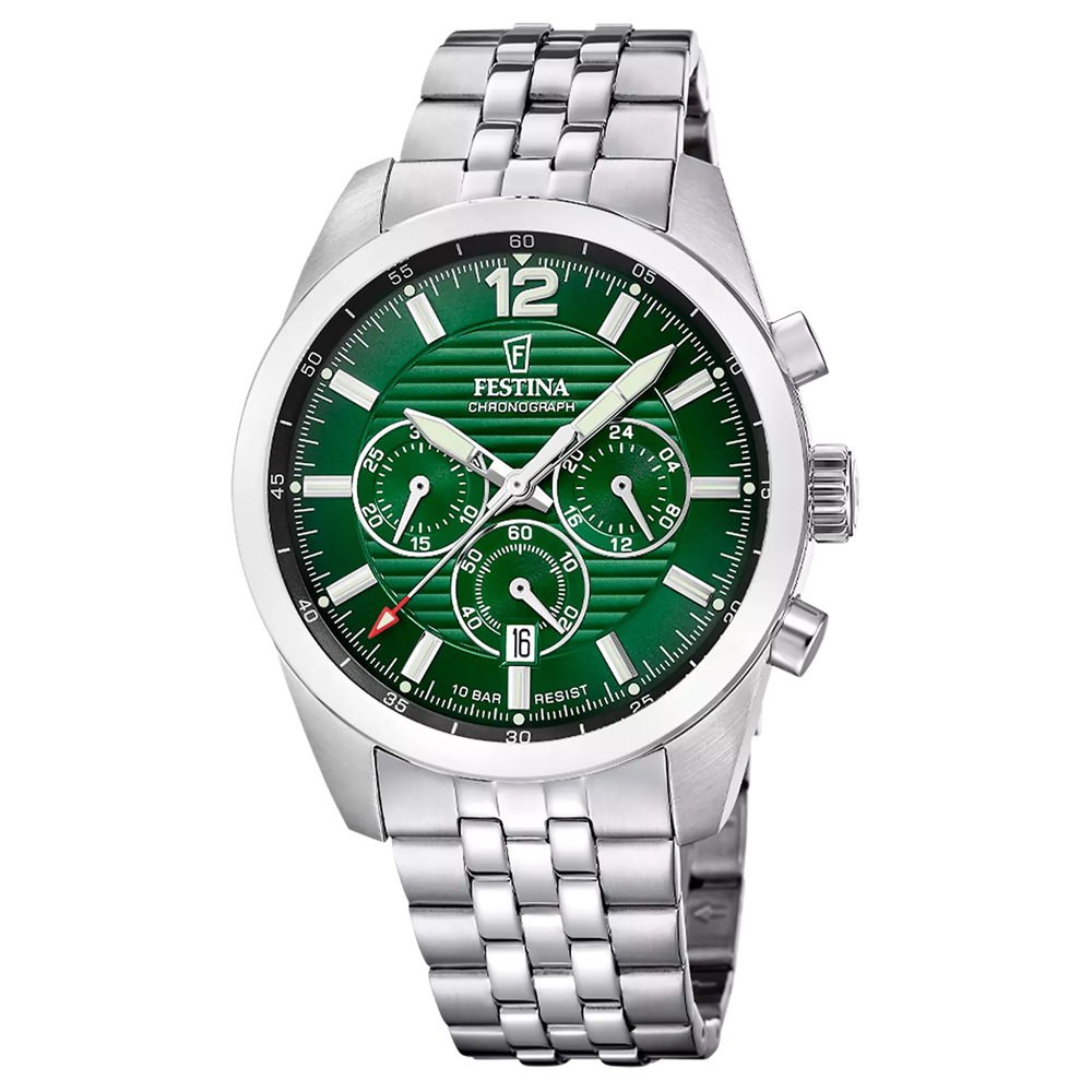 Montre homme Festina Timeless chronographe en acier cadran vert 20742/5