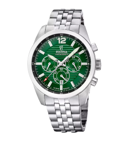 Montre homme Festina Timeless chronographe en acier cadran vert 20742/5