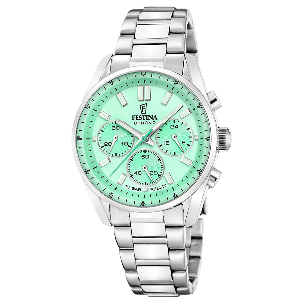 Montre femme Festina boyfriend chronographe en acier cadran vert 20753/1