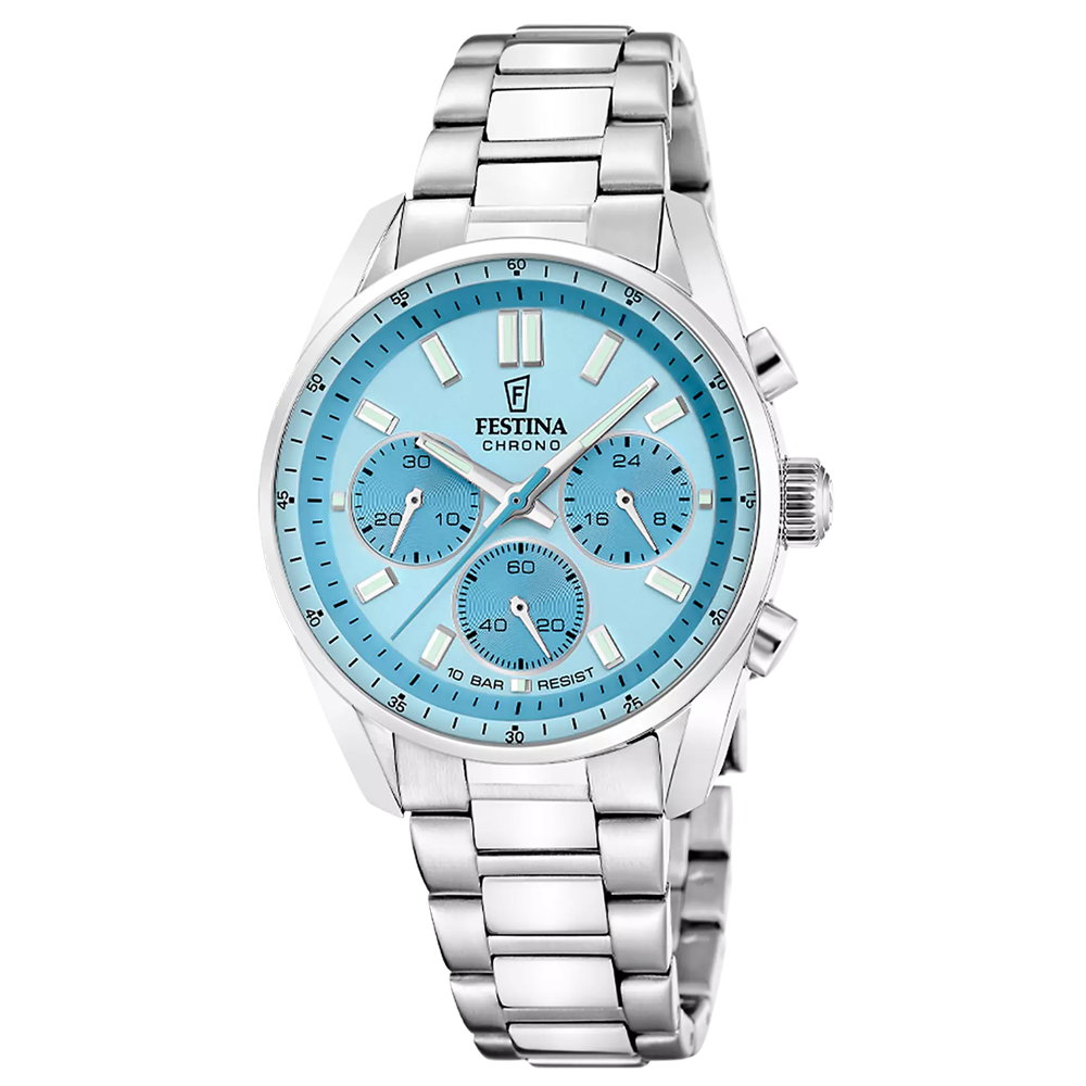 Montre femme Festina boyfriend chronographe en acier cadran bleu 20753/2