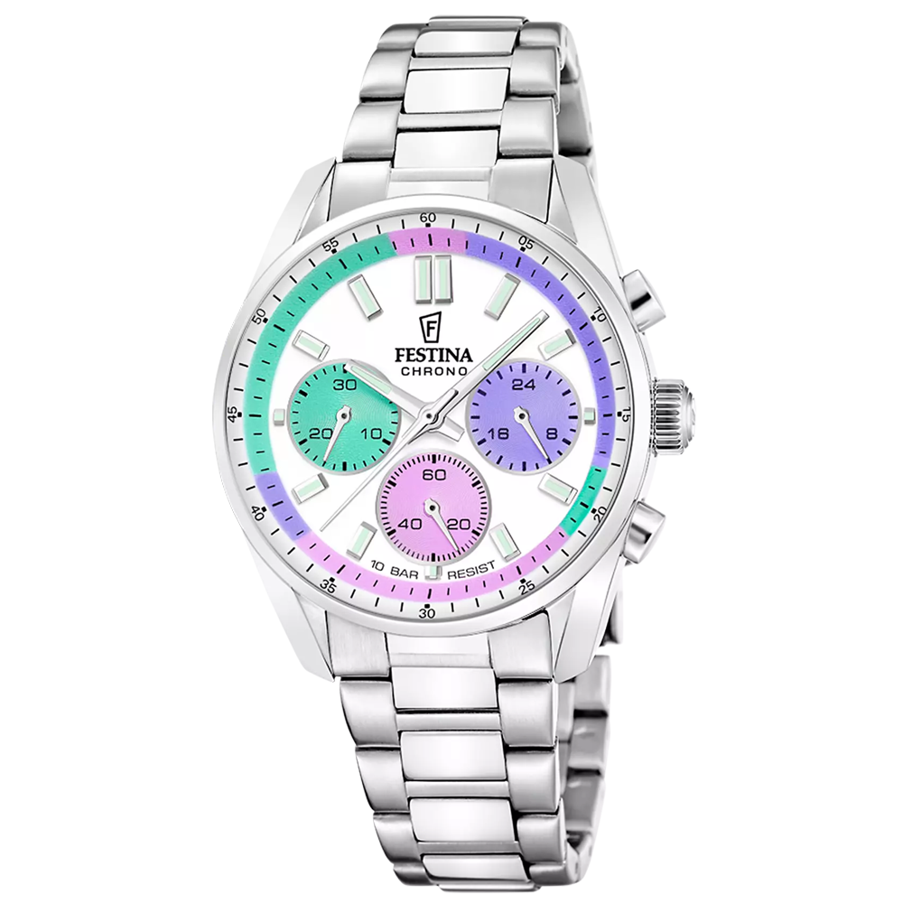 Montre femme Festina boyfriend chronographe en acier cadran multicolore 20753/5