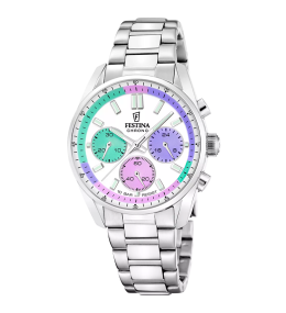 Montre femme Festina boyfriend chronographe en acier cadran multicolore 20753/5